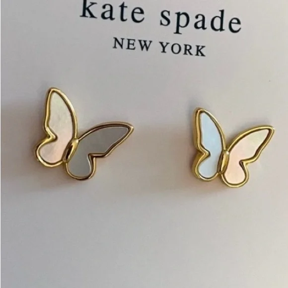 Kate Spade Butterfly Mother of Pearl Earrings with Faux Pearl Backing - NEW - Picture 1 of 3